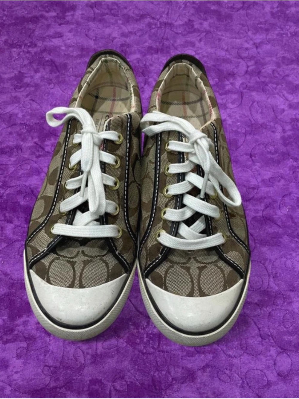 Coach Brown Signature Canvas Low-Top Sneakers with White Trim